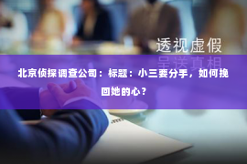 北京侦探调查公司：标题：小三要分手，如何挽回她的心？