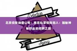 北京侦探调查公司：南京私家侦探招人：揭秘神秘职业的招聘之路