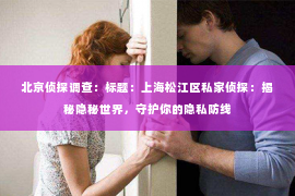 北京侦探调查：标题：上海松江区私家侦探：揭秘隐秘世界，守护你的隐私防线