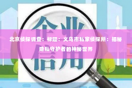 北京侦探调查：标题：义乌市私家侦探所：揭秘隐私守护者的神秘世界