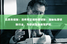 北京市侦探：沧州有正规私家侦探：揭秘私家侦探行业，为你的生活保驾护航
