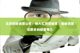 北京侦探调查公司：丽人汇贷款催收：揭秘贷款逾期后的那些事儿