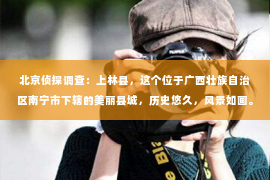 北京侦探调查：上林县，这个位于广西壮族自治区南宁市下辖的美丽县城，历史悠久，风景如画。但在这个宁静的小县城里，你是否会好奇，有没有私家侦探的存在呢？今天，我就来和大家聊聊这个话题。