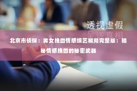 北京市侦探：男女挽回情感综艺视频完整版：揭秘情感挽回的秘密武器
