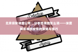 北京侦探调查公司：分手想挽回怎么说——深度解析挽回爱情的策略与技巧